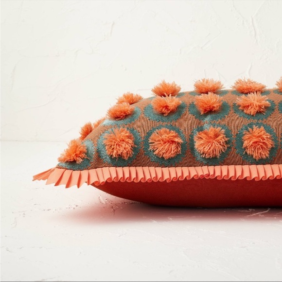 Sold Out Opalhouse Oblong Jungalow Fringe Pom Dec. Throw Pillow Orange Coral NWT - Picture 3 of 4